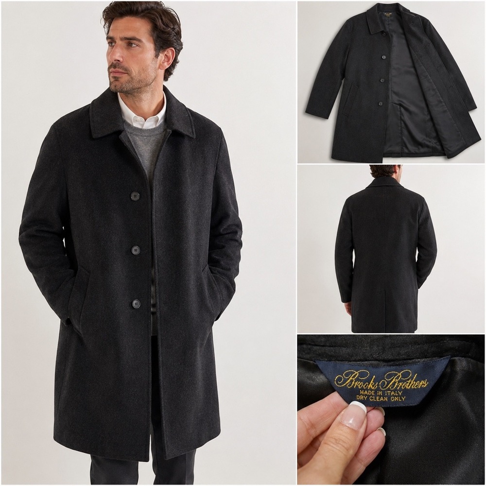 Brooks Brothers Overcoat Mens 46 Charcoal Lambswool Italy Car Coat Luxury Winter